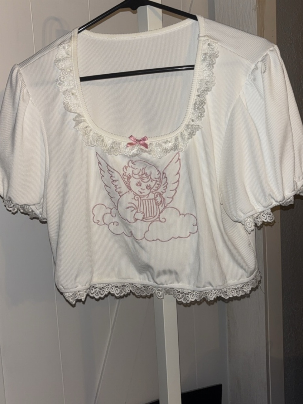 White Angel Coquette Graphic Lace Crop Top